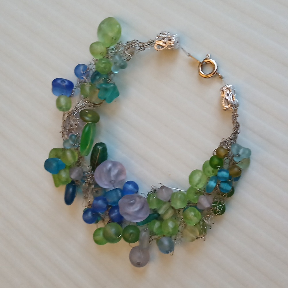 NWOT Artisan Women's Multicolor Wire Beaded Bracelet Sea Glass Color - Picture 6 of 17